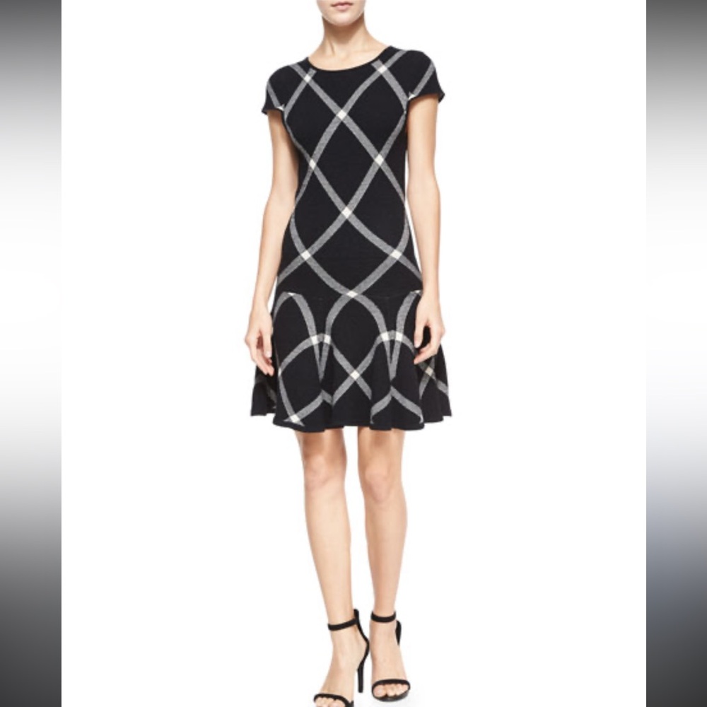 Alice + Olivia Diagonal Plaid Drop Waist Sweater dress Black Size S
